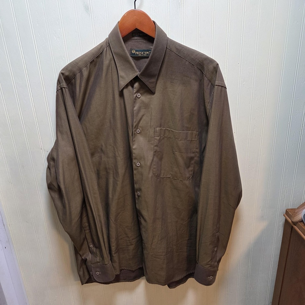 Principe Dress Shirt Mens 16 34/35 Brown Solid Classic Fit Made In Italy - Picture 2 of 7